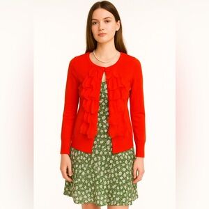 J Crew Cardigan 100 % Merino Wool XS Coral Ruffle Lux